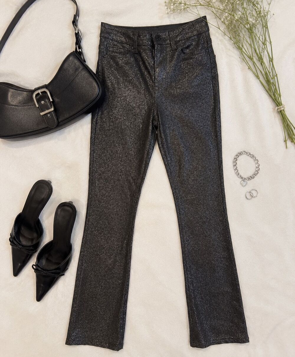 PAIGE Manhattan High Rise Glitter Metallic Pants 26 Long Inseam Disco Party Y2K